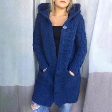 Plus Size Hooded Single Breasted Knit Long Sleeve Coat GBLH-3355#