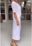 Plus Size Solid Color Hollow Out Dress Knits Two Piece Set GBLH-9009#