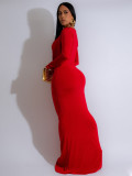 Deep V Neck Pleated Long Sleeve Maxi Dress SFY-570
