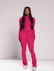 Solid Color Tight Long Sleeve Micro Flare Pants Suit CH-24057