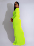 Deep V Neck Pleated Long Sleeve Maxi Dress SFY-570