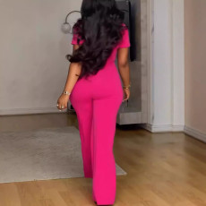 Irregular Neckline  Button Down Wide Leg Jumpsuit NY-10893