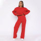 Solid Color Loose Long Sleeve Pants Two Piece Set SSNF-211468