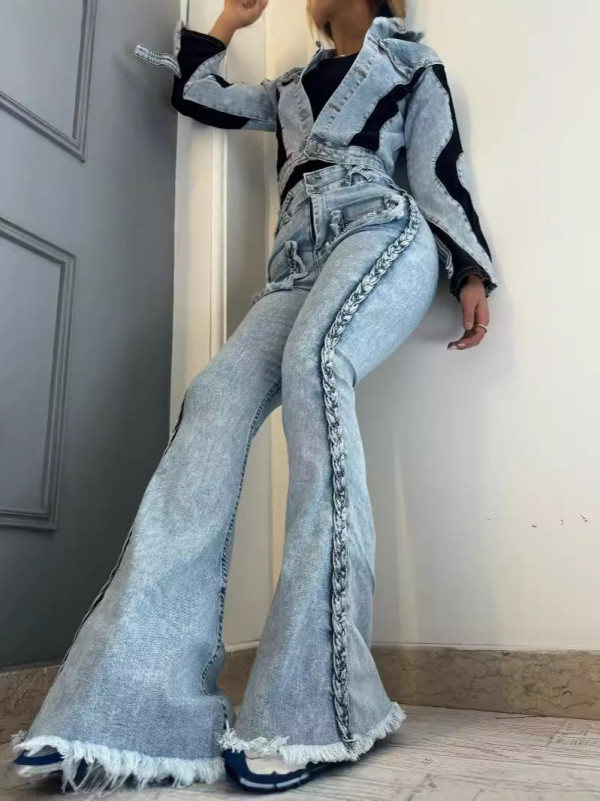 Fashion Long Sleeve Denim Two Piece Pants Set YMEF-52035