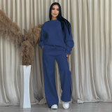 Solid Color Long Sleeve Loose Wide Leg Pants Set SSNF-211470
