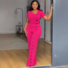 Irregular Neckline  Button Down Wide Leg Jumpsuit NY-10893