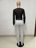 Mesh Bow Spot Print Split Pants Two Piece Set YNSF-2655