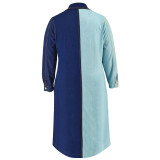 Denim Color Block Long Sleeve Maxi Dress GDAM-218550