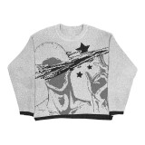 O Neck Print Long Sleeve Knits Sweater GBLH-9877#