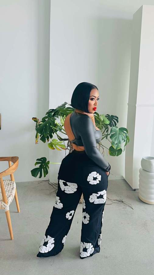 Kapok Print Loose Straight Pant GCNF-0220