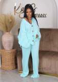 V-Neck Buttoned Cardigan Wide Leg Pants Sweater Set GCNF-0224