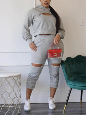 Drop Shoulder Sleeve Hooded Sweatshirt Pant Set HMS-6509