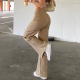 Solid Color Loose High Waisted Straight Jeans GDMY-75198