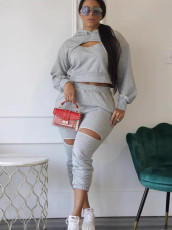 Drop Shoulder Sleeve Hooded Sweatshirt Pant Set HMS-6509