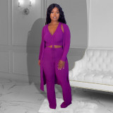 Solid Color Long Sleeve Loose 3 Piece Pants Set ZDF-31262