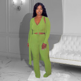 Solid Color Long Sleeve Loose 3 Piece Pants Set ZDF-31262