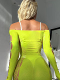 Erotic Mesh Pearl Hollowed Out Mini Dress  GYDE-YD266