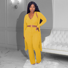 Solid Color Long Sleeve Loose 3 Piece Pants Set ZDF-31262