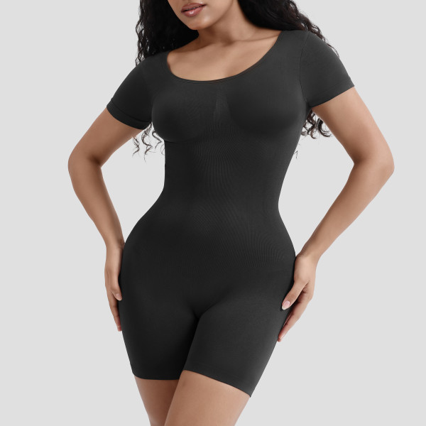 Solid Color Short Sleeve Shapewear Romper  GMDI-32197