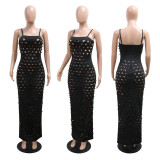 Sexy Hollow Out Solid Color Sling Maxi Dress CYA-901490