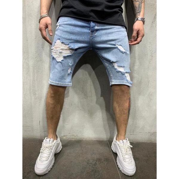 Men's Plus Size Ripped Denim Skinny Midi Pants GDMY-1966