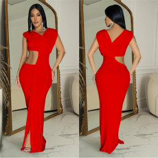 Solid Color Sleeveless Deep V Neck Maxi Dress BY-C7061