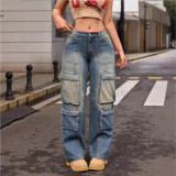 Multi-pocket Straight Leg Washed Jeans GKNF-TSX-11038