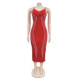Sexy Sling Hot Dril Midi Dress BY-7070