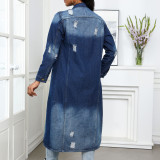 Torn Hole Washed Loose Denim Long Coat GKNF-TS-24932