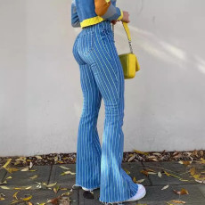 High Waist Stripe Print Flare Jeans GDMY-G10001