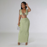 Solid Color Sleeveless Tie Up Backless Long Skint Set YF-10751