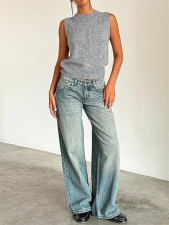 Washed Loose Solid Color Straight Jeans GDMY-12154