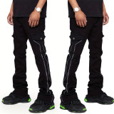 Men's Appliqued Denim Stacked Wide-leg Pants GDMY-3013