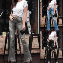 High Waist Holes Slim Micro Flare Jeans GDMY-LF006