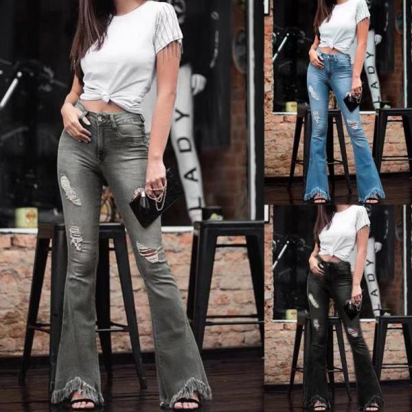 High Waist Holes Slim Micro Flare Jeans GDMY-LF006