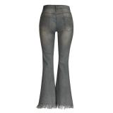 High Waist Holes Slim Micro Flare Jeans GDMY-LF006