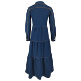 Long Sleeve Denim Cardigan Long Dress GDAM-218620