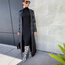 Lapel Button Warm Long Leather Coat LSD-LD2271