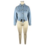 Fashion Irregular Long Sleeve Denim Jackets TE-4709