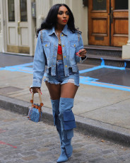 Fashion Irregular Long Sleeve Denim Jackets TE-4709