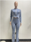 Knit Sweater Zipper Casual Pants Set NYF-8179