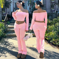 One Shoudler Tops And Flare Pants 2 Piece Set SFY-TW588