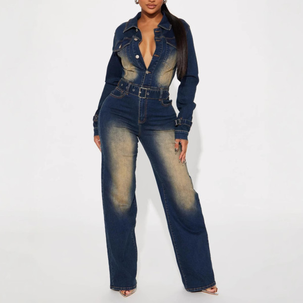 Fashion Washed Denim Long Sleeve Jumpsuit GKNF-TSJ-6027