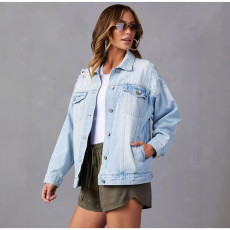 Light Blue Long Sleeve Denim Jackets GKNF-TSQ-158