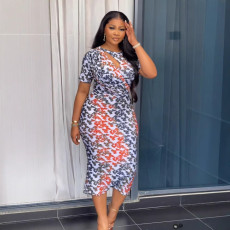 Print Hollow Out Split Midi Dress NY-S10911