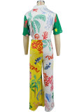Print Color Block Wide Leg Jumpsuit XHXF-8707