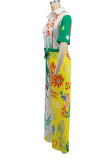 Print Color Block Wide Leg Jumpsuit XHXF-8707