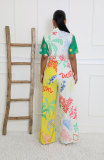 Print Color Block Wide Leg Jumpsuit XHXF-8707