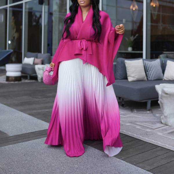 Pleated Irregular Gradient Long Skirts Suit GMLF-D3297