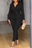 Solid Color V Neck Long Sleeve Two Piece Set NY-S10913